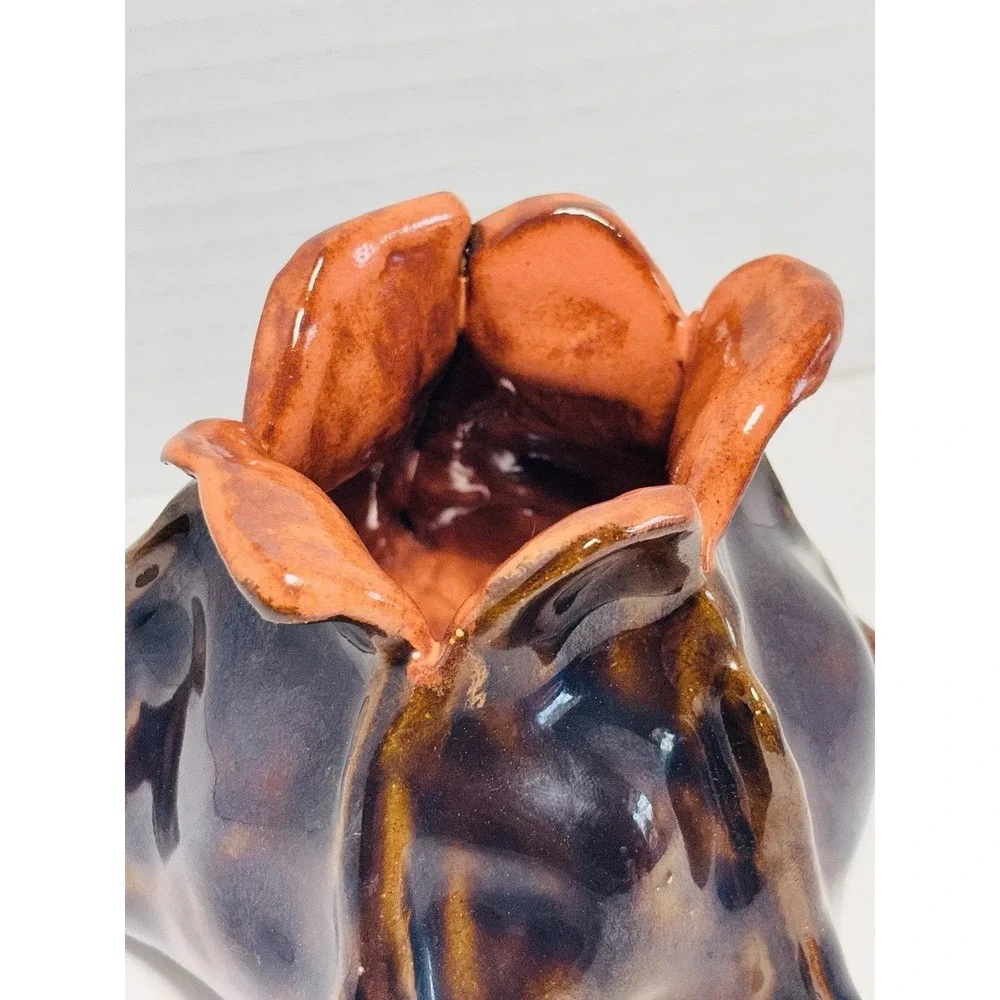Vintage Evangeline Style Reactive Glaze Flower Petal‎ Pottery Vase Brown Orange